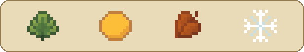 The four season icons from the game: spring, summer, autumn, winter