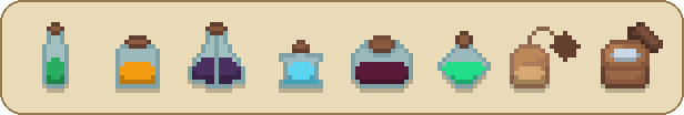 A row of finished tincture vessels in different shapes and colors